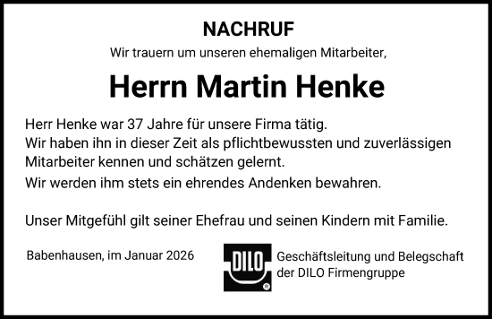 Traueranzeige von Martin Henke von Illertisser Zeitung