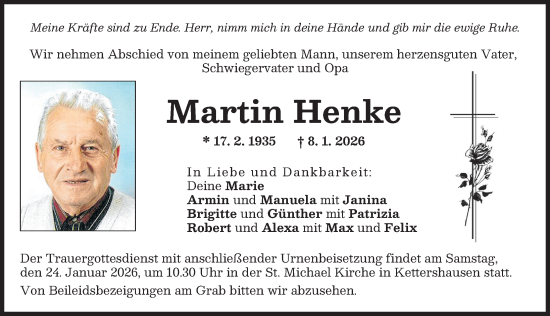 Traueranzeige von Martin Henke von Illertisser Zeitung