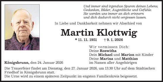 Traueranzeige von Martin Klottwig von Augsburger Allgemeine