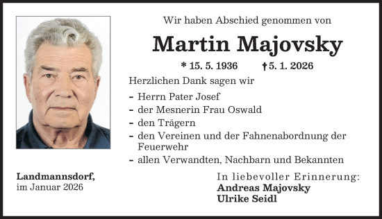 Traueranzeige von Martin Majovsky von Aichacher Nachrichten, Friedberger Allgemeine