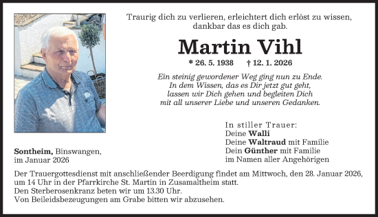 Traueranzeige von Martin Vihl von Wertinger Zeitung