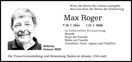 Traueranzeige von Max Roger von Donauwörther Zeitung