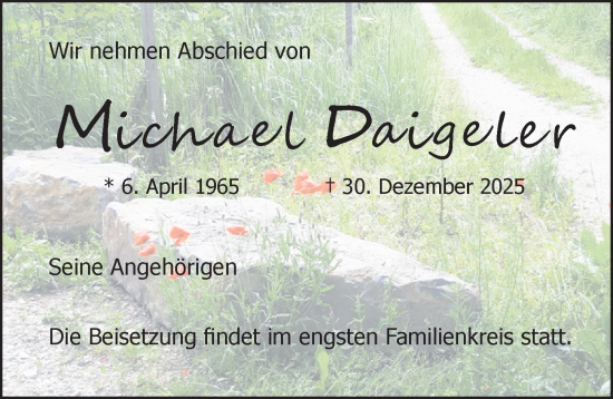 Traueranzeige von Michael Daigeler von Landsberger Tagblatt