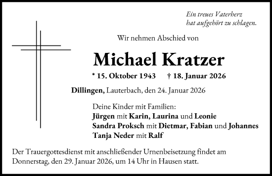 Traueranzeige von Michael Kratzer von Donau Zeitung