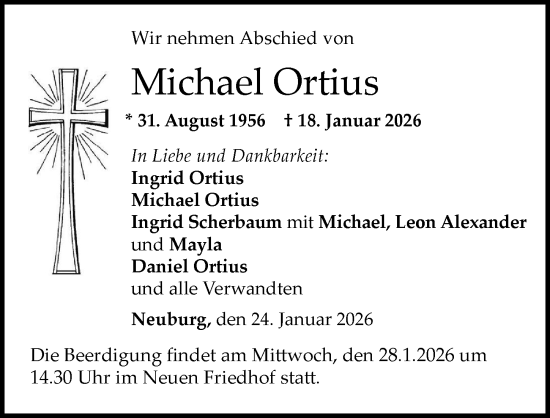Traueranzeige von Michael Ortius von Neuburger Rundschau