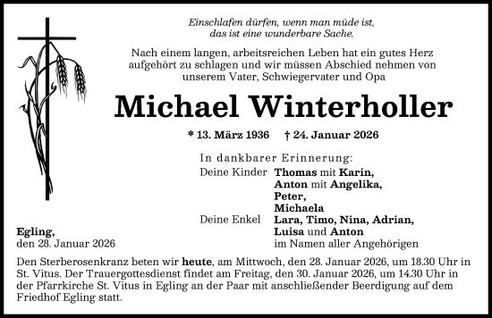 Traueranzeige von Michael Winterholler von Landsberger Tagblatt