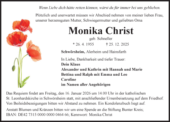 Traueranzeige von Monika Christ von Rieser Nachrichten