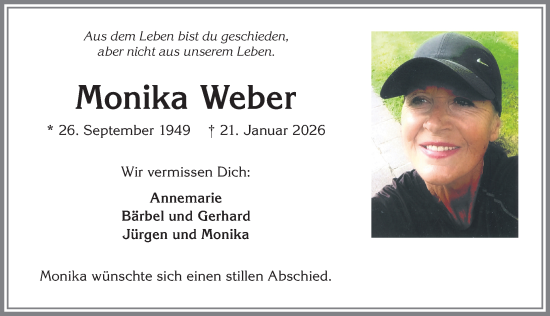 Traueranzeige von Monika Weber von Mindelheimer Zeitung