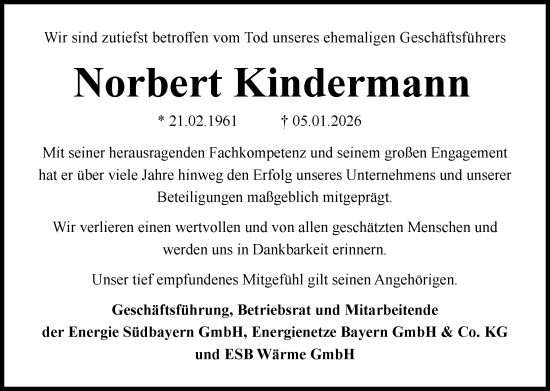 Traueranzeige von Norbert Kindermann von Landsberger Tagblatt