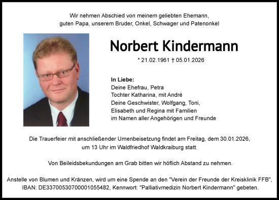 Traueranzeige von Norbert Kindermann von Landsberger Tagblatt
