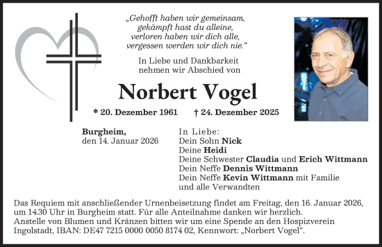 Traueranzeige von Norbert Vogel von Neuburger Rundschau