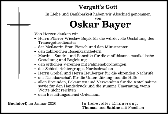 Traueranzeige von Oskar Bayer von Donauwörther Zeitung