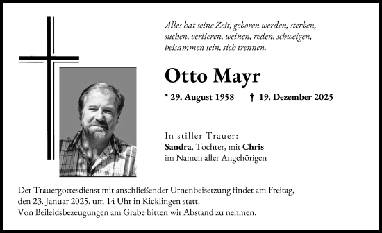 Traueranzeige von Otto Mayr von Donau Zeitung