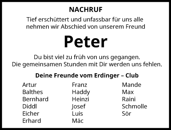 Traueranzeige von Peter  von Mittelschwäbische Nachrichten