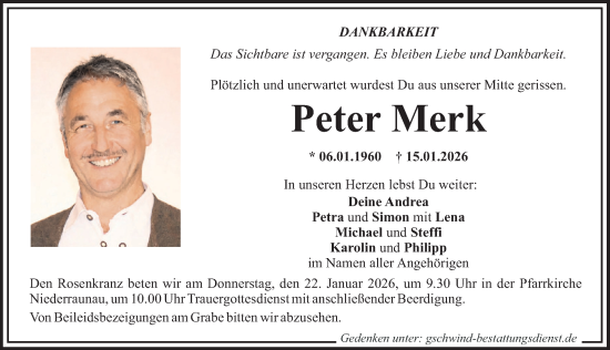 Traueranzeige von Peter Merk von Mittelschwäbische Nachrichten