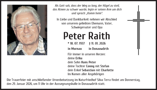 Traueranzeige von Peter Raith von Donauwörther Zeitung