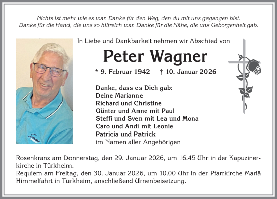 Traueranzeige von Peter Wagner von Mindelheimer Zeitung
