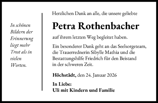 Traueranzeige von Petra Rothenbacher von Donau Zeitung