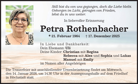 Traueranzeige von Petra Rothenbacher von Donau Zeitung