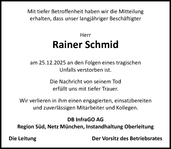 Traueranzeige von Rainer Schmid von Augsburger Allgemeine