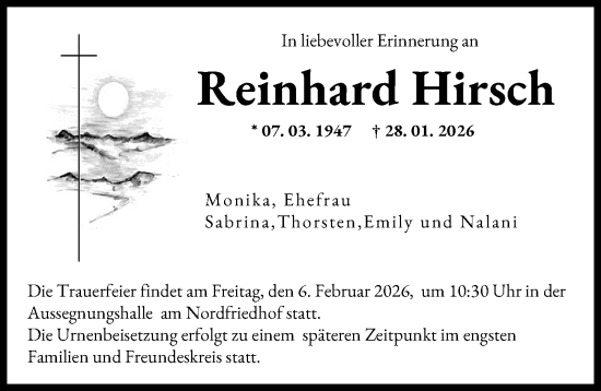 Traueranzeige von Reinhard Hirsch von Augsburger Allgemeine