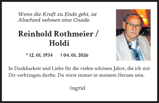 Traueranzeige von Reinhold Rothmeier von Augsburger Allgemeine