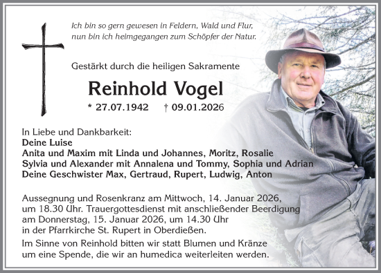 Traueranzeige von Reinhold Vogel von Allgäuer Zeitung, Kaufbeuren/Buchloe