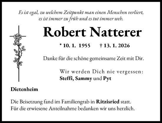 Traueranzeige von Robert Natterer von Illertisser Zeitung