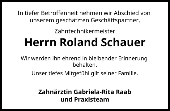 Traueranzeige von Roland Schauer von Neuburger Rundschau