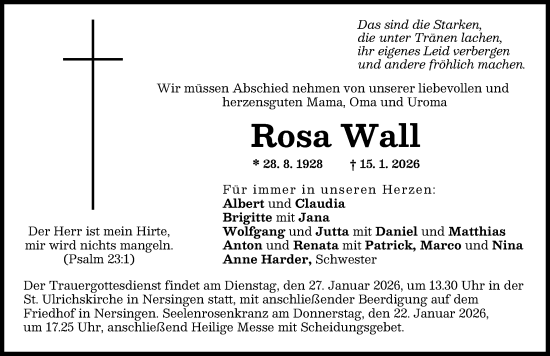 Traueranzeige von Rosa Wall von Neu-Ulmer Zeitung