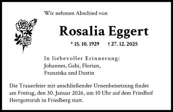 Traueranzeige von Rosalia Eggert von Augsburger Allgemeine