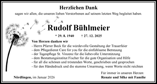 Traueranzeige von Rudolf Bühlmeier von Rieser Nachrichten