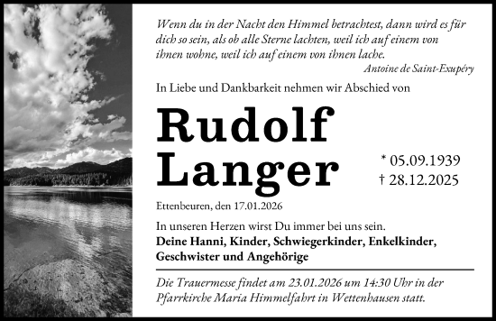 Traueranzeige von Rudolf Langer von Günzburger Zeitung