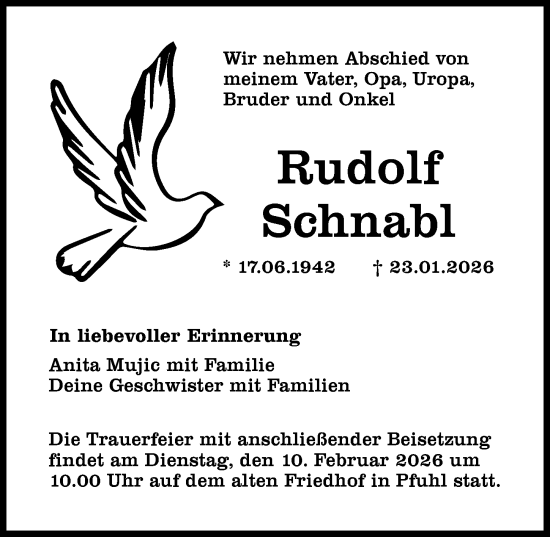 Traueranzeige von Rudolf Schnabl von Neu-Ulmer Zeitung, Augsburger Allgemeine