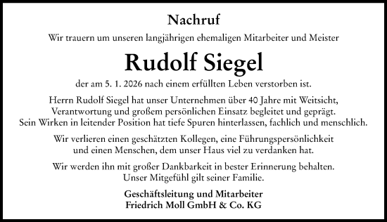 Traueranzeige von Rudolf Siegel von Rieser Nachrichten