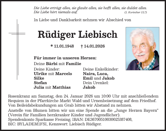 Traueranzeige von Rüdiger Liebisch von Mindelheimer Zeitung