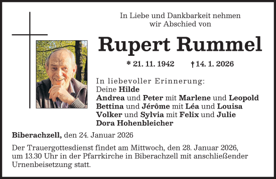 Traueranzeige von Rupert Rummel von Neu-Ulmer Zeitung