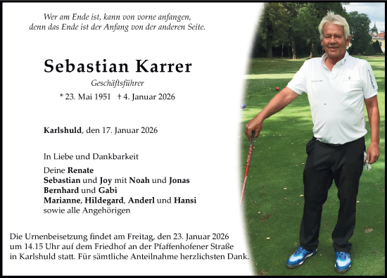 Traueranzeige von Sebastian Karrer von Neuburger Rundschau