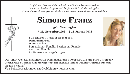 Traueranzeige von Simone Franz von Augsburger Allgemeine