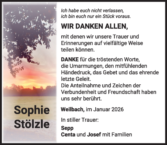 Traueranzeige von Sophie Stölzle von Mindelheimer Zeitung
