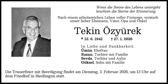 Traueranzeige von Tekin Özyürek von Donauwörther Zeitung