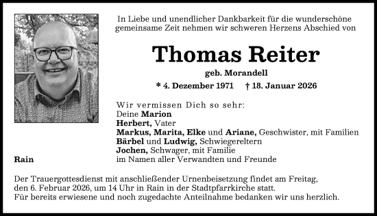 Traueranzeige von Thomas Reiter von Donauwörther Zeitung