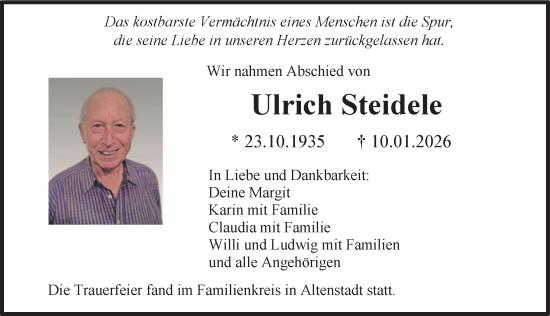 Traueranzeige von Ulrich Steidele von Illertisser Zeitung