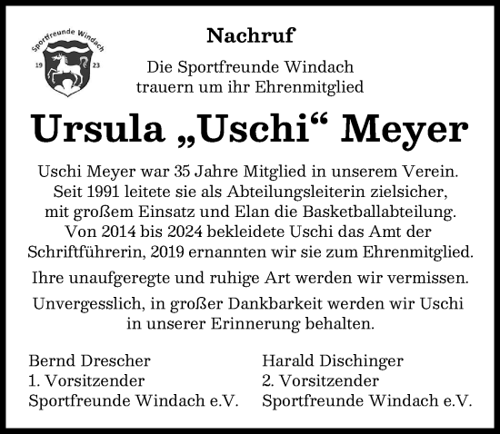 Traueranzeige von Ursula Meyer von Landsberger Tagblatt