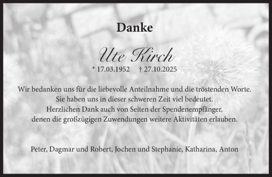 Traueranzeige von Ute Kirch von Landsberger Tagblatt