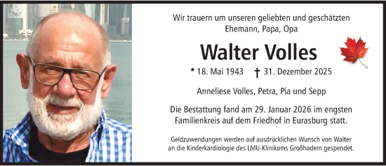Traueranzeige von Walter Volles von Friedberger Allgemeine
