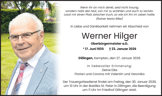 Traueranzeige von Werner Hilger von Donau Zeitung