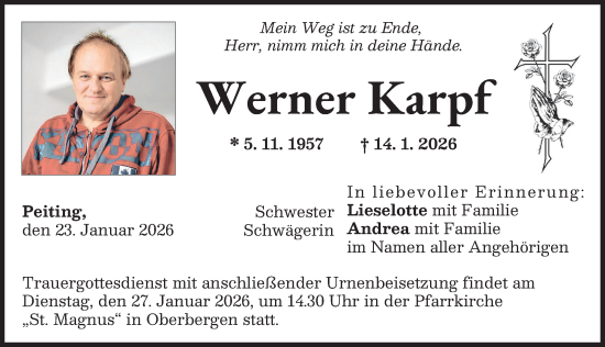 Traueranzeige von Werner Karpf von Landsberger Tagblatt