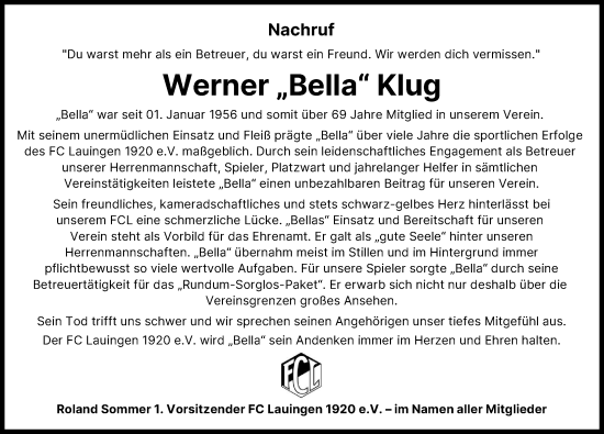 Traueranzeige von Werner Klug von Donau Zeitung