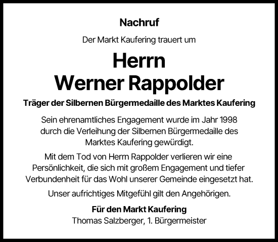 Traueranzeige von Werner Rappolder von Landsberger Tagblatt